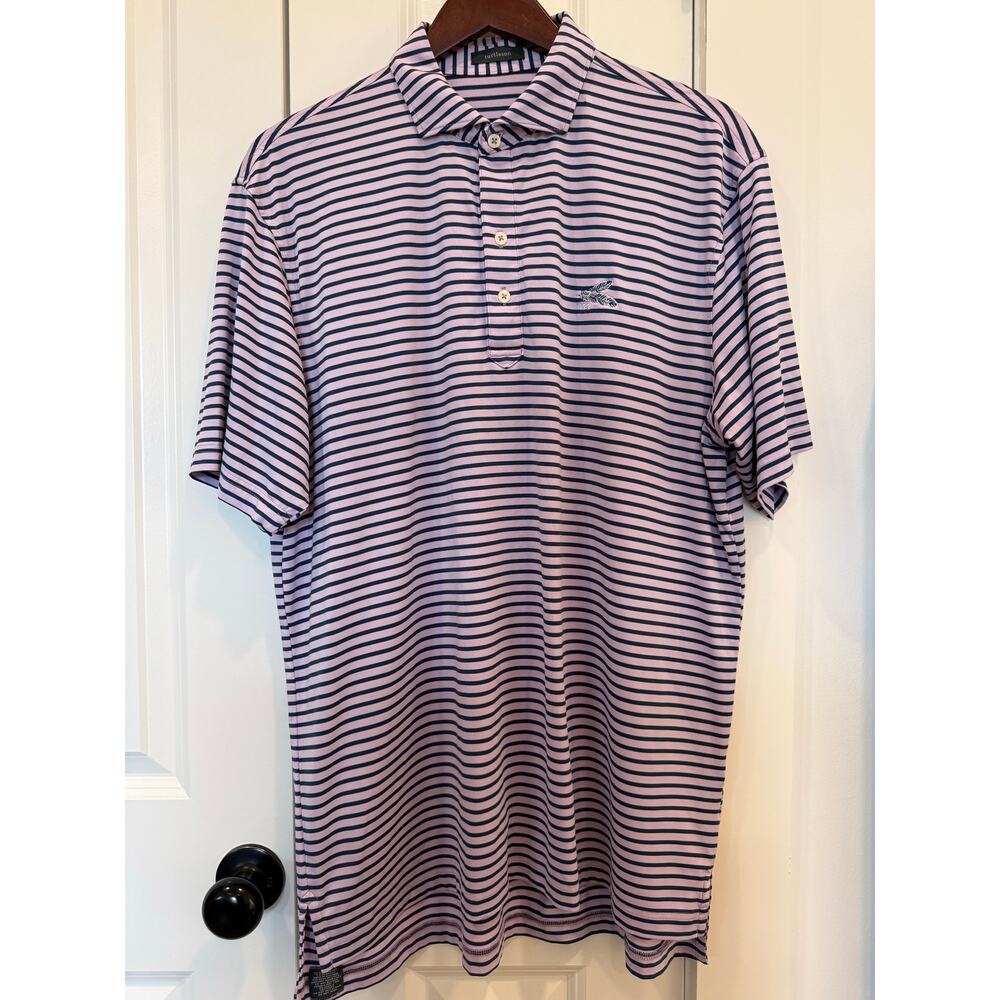 Turtleson Golf Polo Shirt Men’s Large Pink Blue Stripe Performance Short Sleeve